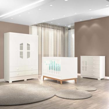 Imagem de Quarto Infantil Triplo 100% em MDF com Berço 2 em 1 Tuboarte Cristal Berço Cristal