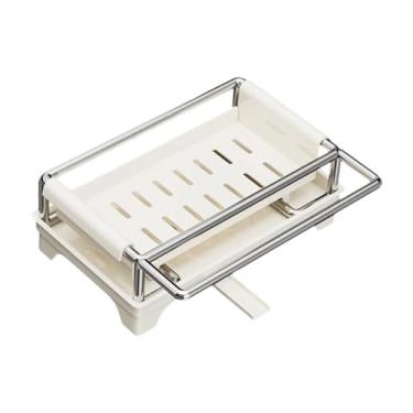 Imagem de YWJLQH Suporte de esponja para pia de cozinha em aço inoxidável, acessórios para lavanderia, economiza espaço com bandeja de drenagem rápida, escorredor de, Bege