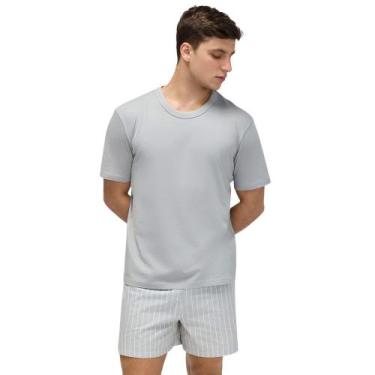 Imagem de Pijama Masculino 100% Algodão Curto Listrado Hering, Cinza claro, G