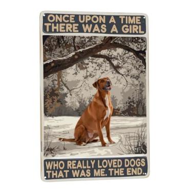 Imagem de Red Coonhound rose once upon a time a girl really loved dogs (1) Sinais de lata retrô citações inspiradoras arte de parede decorativa rústica presentes exclusivos 20 x 30 cm