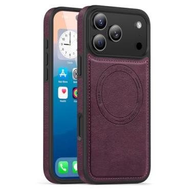 Imagem de FWYANZH Capa magnética para iPhone 17 Pro Max/17 Pro/17 Air/17, capa de telefone fina de couro à prova de choque, proteção para câmera retrô, capa de negócios, roxa, 17 Pro Max