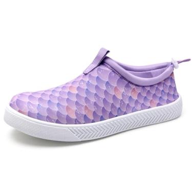Imagem de WateLves Tênis aquático masculino e feminino de secagem rápida, casual, sem cadarço, com orifícios de drenagem, leve, antiderrapante para esportes aquáticos ao ar livre, Escala de peixe roxa, 6.5