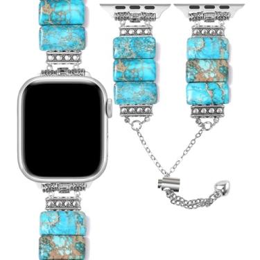 Imagem de TJCENXIN Pulseiras Boho de pedra natural compatível com Apple Watch séries 9, 8, 7, 6, 5, 4, 3, 2 e 1 SE, feminino e masculino, feito à mão com contas, para Apple Watch séries 9, 8, 7, 6, 5, 4, 3, 2 e