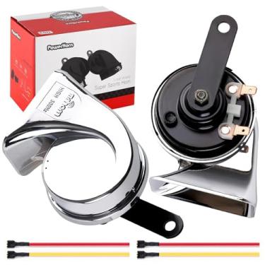 Imagem de Cenzhiwen Buzinas de carro [2 unidades] 130dB + Super Alto 12V Alto Baixo Duplo Tom Electri Chifre de Caracol à prova d'água, Kit de buzina de cobre resistente para carro, caminhão, SUV, motocicleta