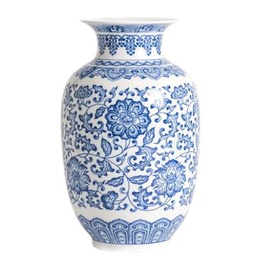 Imagem de Vaso azul e branco, porcelana chinesa para prateleira de sala de estar, decoração de entrada e peça central de casa azul e branca, decoração de vasos azuis, 28 cm A