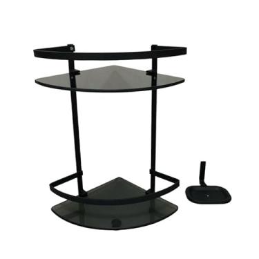 Imagem de Kit Porta Shampoo de Canto Duplo para Banheiro, Preto Fosco, Metal, 29x20x37cm, com Saboneteira Quadrada, Instalação com Parafusos