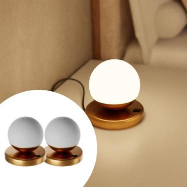 Imagem de Kit 2 Abajur Luminária De Mesa Dama Moderno Alumínio Com Globo Vidro c