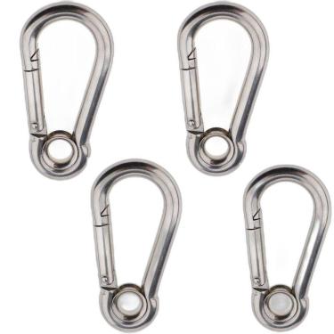 Imagem de Kit 4 Mosquetão Inox Trava Automática 7Mm X 70Mm Com Olhal