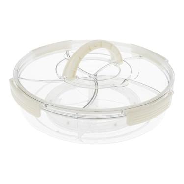 Imagem de Bandeja de servir dividida com tampa e alça recipiente reutilizável para lanche removível bandeja de servir lanche portátil para frutas, legumes, petiscos doces (transparente)