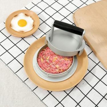 Imagem de Prensa de hambúrguer, prensa de hambúrguer, redonda, 14 cm, espessura ajustável, molde de hambúrguer, à prova de ferrugem, molde modelador de hambúrguer com cabo de madeira, máquina de hambúrguer para