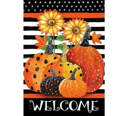 Imagem de Briarwood Lane Bandeira de jardim de abóboras e listras