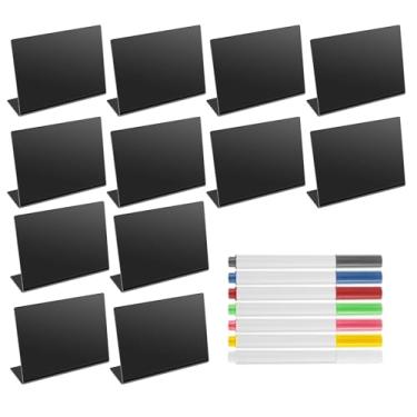 Imagem de 12 peças de mini placas de lousa para alimentos, mini placas de lousa de mesa, pequenas etiquetas de alimentos com marcador, placas de mesa de buffet rústica em forma de L para casamentos, placas de