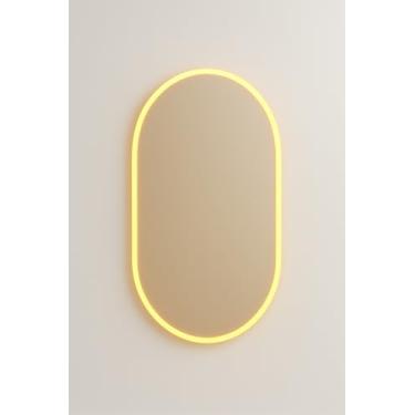 Imagem de Espelho Grande De Parede Oval Com Led Amarelo 80/50cm