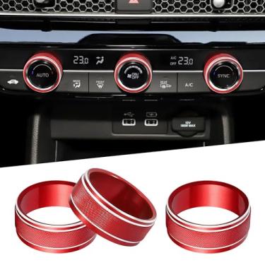 Imagem de TOMALL 3 peças de alumínio AC Climate Knob Covers compatíveis com Honda 11th Accord Civic, para 6º CR-V HR-V console central guarnição ar condicionado anel botão anel acessórios de decoração interior