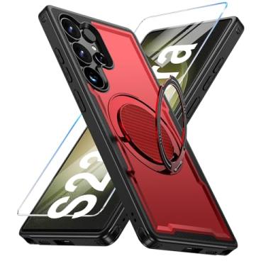 Imagem de Capa para Samsung Galaxy S23 Ultra/S22 Ultra compatível com Mag-Safe, suporte de anel giratório 360, capa com suporte magnético, capa de telefone à prova de choque de grau militar, com protetor de