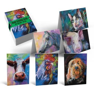 Imagem de Pacote com 50 conjuntos de caixas de cartões comemorativos para todas as ocasiões, 10 x 15 cm, 50 cartões de notas em branco sortidos e 50 envelopes, 6 retratos coloridos de animais de fazenda, interior em branco, da Better Office Products