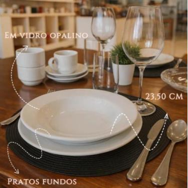 Imagem de Jogo Kit De Pratos De Vidro Brancos Fundos Premium 23,50CM - GM Casa, 