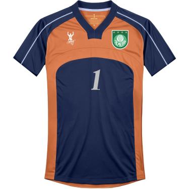 Imagem de CAMISETA M/C MASCULINA PALMEIRAS GOLEIRO RETRÔ 2000, LARANJA/AZUL, M