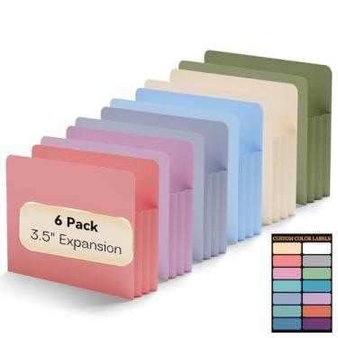 Imagem de NORDUN Bolsos expansíveis de plástico de 8,89 cm, pacote com 6 bolsos de arquivo de poliéster, tamanho carta, capacidade extra, aba reta, bolsos expansíveis, pasta de arquivo sanfonada resistente para