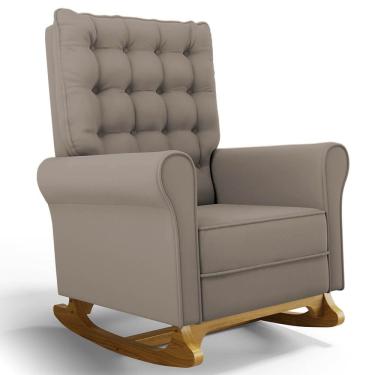 Imagem de Poltrona de Amamentação e Descanso Base Madeira Balanço Brenda G05 Veludo Areia - Mpozenato