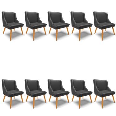 Imagem de Kit 10 Cadeiras Estofadas para Sala de Jantar Pés Palito Lia Sintético Preto - Ibiza