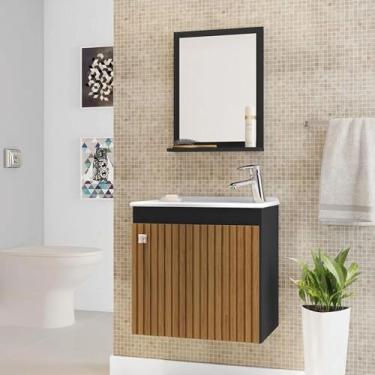 Imagem de Gabinete Banheiro em MDF C/Espelho e Cuba Siena (PRETO RIPADO)