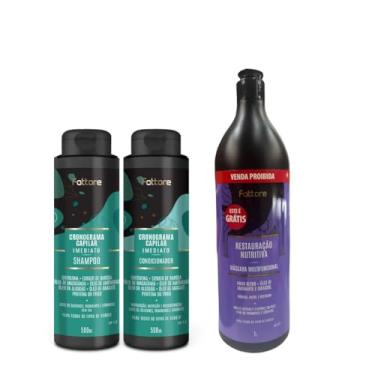 Imagem de Kit Fattore Cronograma Capilar Imediato – Shampoo 500ml + Condicionador 500ml + Máscara Multifuncional 1L – hidratação, nutrição e reconstrução, pH 5,5/3,5/4,0, brilho intenso, controle de frizz, sem sal, silicones, parabenos e corantes