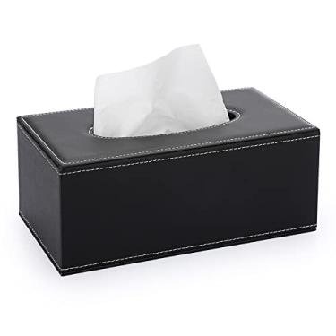 Imagem de (Pu Leather) - Sumancon Stylish PU Leather Tissue Box Holder, Rectangular Napkin Holder Pumping Paper Case Dispenser for Home Office Car Automotive Decoration Black