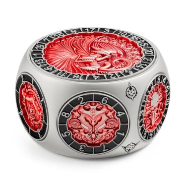 Imagem de DNDND Dual D20 8-in-1 Spinner Metal Dice - Hexagonal Spinning D&D Monster Themed Dice Set for TTRPG Dungeons and Dragons, Dungeon Masters with Collectible Gift Tin (Silver with Red)