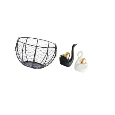 Imagem de Fenteer Conjunto de Cesta de Cisne de Arame de Ferro Elegante para de Cozinha, Banheiro, Armazenamento de Frutas E Vegetais E Enfeite de Mesa, Arte E