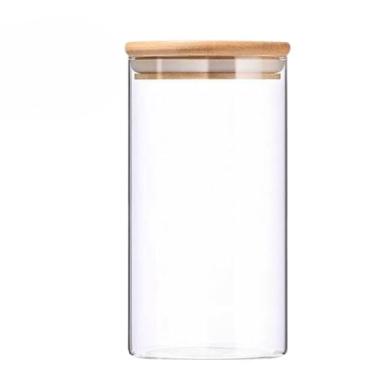 Imagem de Potes Hermeticos Bambu, Kit com 3 Ou 5 Potes Vidro com Tampa Bambu Super Vedação Hermético Conjunto Porta Mantimento, Adequado para Armazenar Grãos E Produtos Secos(1 Litro)