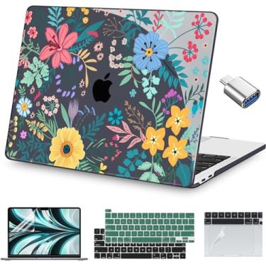 Imagem de Teryeefi Capa rígida para MacBook Pro 13 2022 2021 2020-2016 versão A2338 M2/M1 A2251 A2289 A2159 A1989 A1706, capa rígida para laptop com capa de teclado e filme trackpad e adaptador tipo C, floral