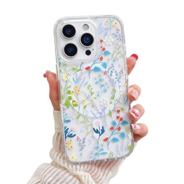 Imagem de QLTYPRI Capa magnética para iPhone 13 Pro compatível com Magsafe, linda flor floral estética capa de telefone fina transparente antiamarelamento à prova de choque para meninas e mulheres - Floratopia