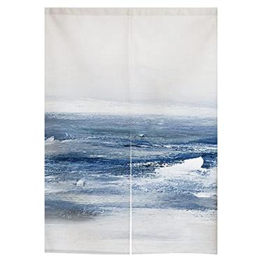 Imagem de Cortina de porta japonesa Noren abstrata aquarela azul cortina moderna pintura arte do oceano divisor de sala decoração de casa, 73,6 x 119,4 cm