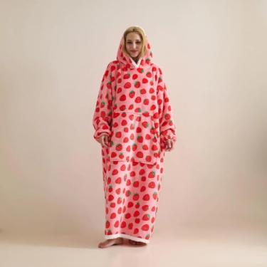Imagem de xuan dian Cobertor vestível moletom presente para mulheres e homens - estampa - morango, cobertor gigante quente e aconchegante, cobertor de flanela grossa com mangas e bolso gigante