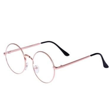 Imagem de LOVEF Óculos vintage com armação de metal grande, grande, lentes transparentes, círculos redondos, 13,7 x 5 cm, Ouro rosa, approx 5.4*2inch