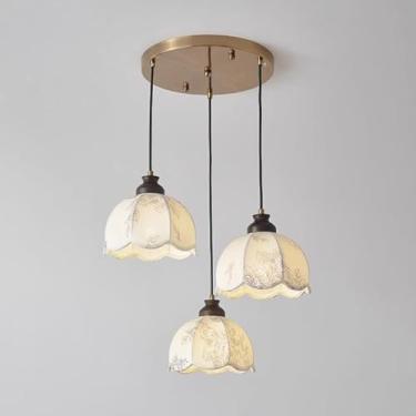 Imagem de Luminária pendente de flores, ilha de cozinha, pequena, de meados do século, luminária suspensa com 3 luzes, tecido, lustre vintage de madeira para sala de jantar, ilha de cozinha, quarto, c