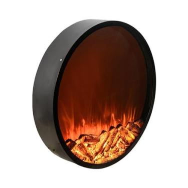 Imagem de Lareira Decorativa Lareira elétrica redonda de 23,6", lareira embutida e montada na parede, inserções com controle remoto, chama LED ajustável