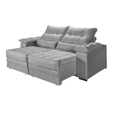 Imagem de Sofá Retrátil e Reclinavel Cancun 3 Lugares em Linho Braços Almofadados (CINZA)