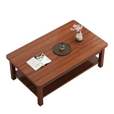 Imagem de Mesa de centro pequena mesa de centro rústica para sala de estar, mesas centrais de madeira com área de armazenamento, mesas de coquetel retangulares modernas com pernas mais grossas, mesa de centro