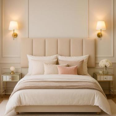 Imagem de Cabeceira Kit 8 Módulos Estofados Placa Cama Box Adesiva Queen (Areia)