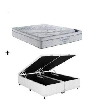 Imagem de Cama Box Baú Queen Bipartido Branco Colchão Freedom Molas Ensacadas 15