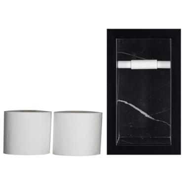 Imagem de Nicho Design Porta Papel Higiênico de Embutir, Porcelanato Polido - (Calacata Black) 15x27x11cm, Moderno, com Reservatório para 2 Rolos e Rolete