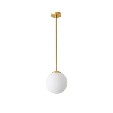 Imagem de YQSLQZZ Lustre de globo de vidro branco, iluminação decorativa de cabeceira, luminária pendente dourada moderna, sala de jantar, cozinha, ilha, luzes de teto suspensas