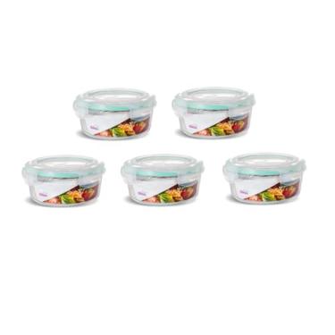 Imagem de Pote de Vidro 620ml 5 Peças com Fechamento Hermético 4 Travas Marmita Forno ou Freezer Microondas