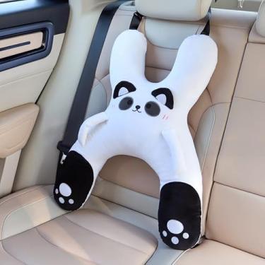 Imagem de WASTROYAL Almofada de carro para viagem – Almofada de assento de carro com tema animal com protetor de cinto de segurança – 4 estilos fofos: porco, cachorro, coelho, panda (Panda)