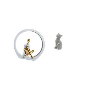 Imagem de Fenteer Estatueta de Gato Feminino, Estátua Decorativa de Resina Colecionável, Centro de Mesa, Quarto, Leitores, Presente, Estante, Escultura Abstrata de Faze