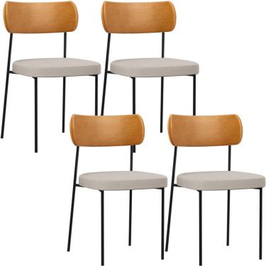 Imagem de Kit 04 Cadeiras Para Sala De Jantar Melina L02 Couríssimo Whisky Linho Cru - Lyam Decor