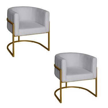 Imagem de Poltrona Base Industrial Dourado Kit 2 Lety Veludo S05 - D'Rossi