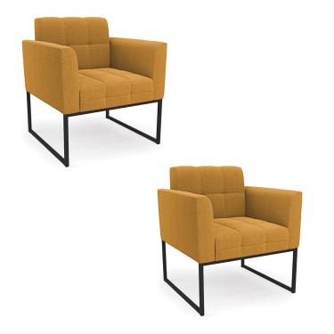 Imagem de Poltrona Decorativa Industrial Preto Kit 2 Elisa Bouclê Mostarda D03 - D'Rossi